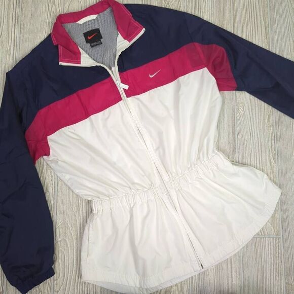 VTG 80s Nike Windbreaker Medium Color Block Track Jacket Pink Blue White Swoosh - Picture 4 of 9